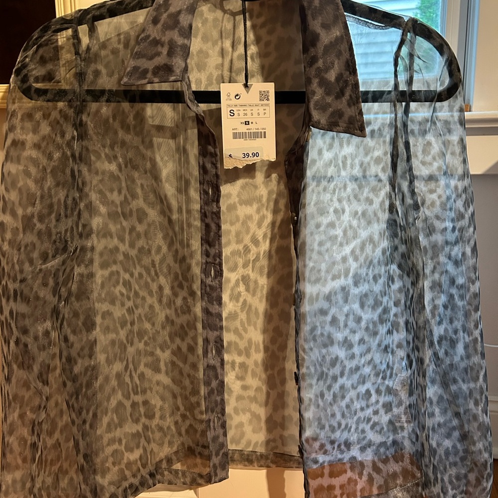 Zara Sheer Leopard Print Blouse - Black and Gray